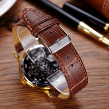 Mechanical Watch Men Top Luxury Military Army PU Leather Relogio Masculino Doublesided Hollow Business Clock CF