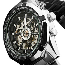 Men Watch Stainless Steel Skeleton Automatic Mechanical Steampunk Wrist Watches Military Relogio Masculino CF