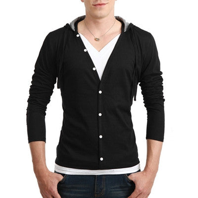 Men Button Design Front Long Sleeve Camiseta Plus Size XXL Men Casual Tshirt Slim T Shirt Tees Tops CF