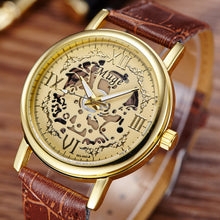 Men Mechanical Watches Gold Top Luxury doublesided hollow business Military Army Clock PU Leather Relogio Masculino CF