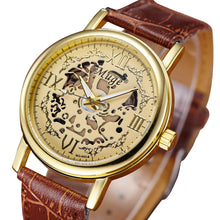 Men Mechanical Watches Gold Top Luxury doublesided hollow business Military Army Clock PU Leather Relogio Masculino CF