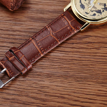 Men Mechanical Watches Gold Top Luxury doublesided hollow business Military Army Clock PU Leather Relogio Masculino CF