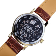 Men Mechanical Watches Gold Top Luxury doublesided hollow business Military Army Clock PU Leather Relogio Masculino CF