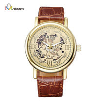Men Mechanical Watches Gold Top Luxury doublesided hollow business Military Army Clock PU Leather Relogio Masculino CF