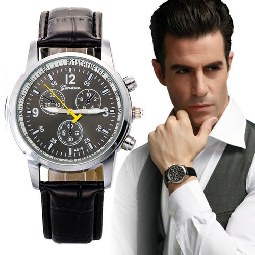 Men Watch Luxury Stylish Faux PU Leather Watch Men Quartz Analog Casual Men Wristwatch relogio masculino CF