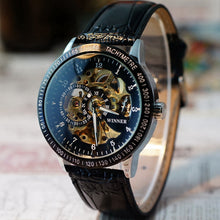 Men Watch Hollow Out Mechanical Skeleton Automatic Top Luxury PU Leather Military Watches Relogio Masculino CF
