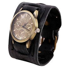 Men Watch Top Luxury Style Retro Punk Rock Brown Big Wide PU Leather Cuff Military Clock Relogio Masculino CF