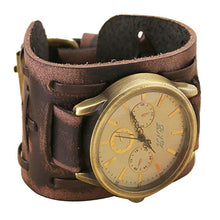 Men Watch Top Luxury Style Retro Punk Rock Brown Big Wide PU Leather Cuff Military Clock Relogio Masculino CF