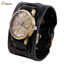 Men Watch Top Luxury Style Retro Punk Rock Brown Big Wide PU Leather Cuff Military Clock Relogio Masculino CF