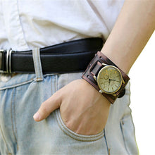 Men Watch Top Luxury Style Retro Punk Rock Brown Big Wide PU Leather Cuff Military Clock Relogio Masculino CF