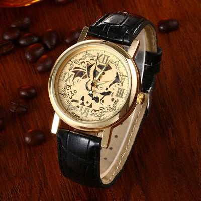 Mens Watches Luxury Men's Quartz Watch Hollow Skeleton Sport Military Watches Men Leather Gold relogio masculino CF