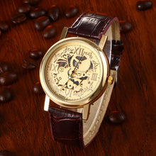 Mens Watches Luxury Men's Quartz Watch Hollow Skeleton Sport Military Watches Men Leather Gold relogio masculino CF