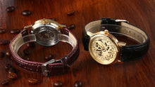 Mens Watches Luxury Men's Quartz Watch Hollow Skeleton Sport Military Watches Men Leather Gold relogio masculino CF