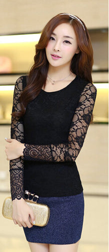 NEW Fall Brand Slim wild t-shirt women Bow Long-sleeved Lace t shirt Plus Size tops 9673 SM6