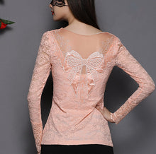 NEW Fall Brand Slim wild t-shirt women Bow Long-sleeved Lace t shirt Plus Size tops 9673 SM6