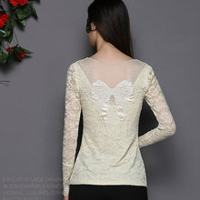 NEW Fall Brand Slim wild t-shirt women Bow Long-sleeved Lace t shirt Plus Size tops 9673 SM6