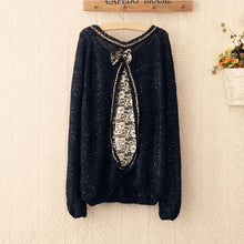 NEW Hot  Women Sweater Autumn Fashion O Neck Solid Knitwear lady Sequined Pullover Sweater bow Lace stitchingpaillette 4207 SM6