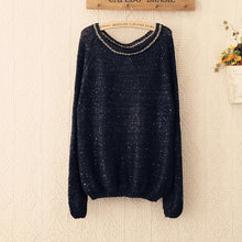 NEW Hot  Women Sweater Autumn Fashion O Neck Solid Knitwear lady Sequined Pullover Sweater bow Lace stitchingpaillette 4207 SM6
