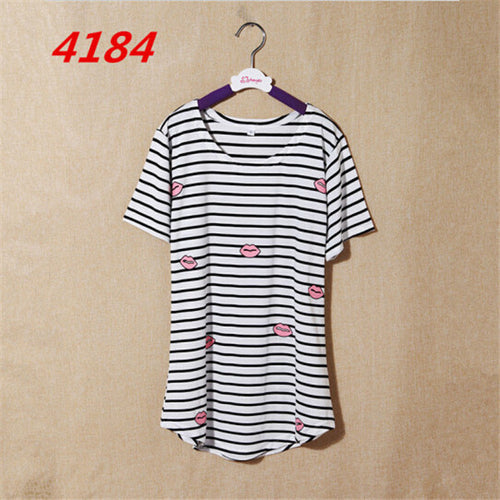 NEW Striped Printed Anchor owl lip women T-shirts short Sleeve t shirts Stretch Cotton tees tops 4185 SM6