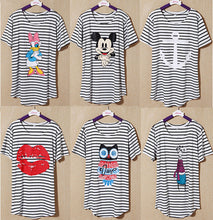 NEW Striped Printed Anchor owl lip women T-shirts short Sleeve t shirts Stretch Cotton tees tops 4185 SM6