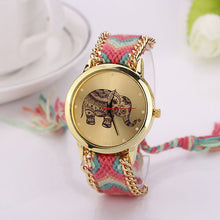 casual DIY Elephant Pattern Women Dress Watches National Weave Gold Bracelet montre Quartz Clock Relogio CF