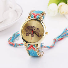 casual DIY Elephant Pattern Women Dress Watches National Weave Gold Bracelet montre Quartz Clock Relogio CF