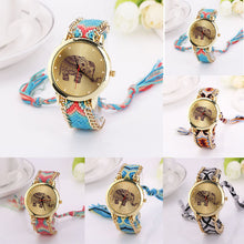 casual DIY Elephant Pattern Women Dress Watches National Weave Gold Bracelet montre Quartz Clock Relogio CF