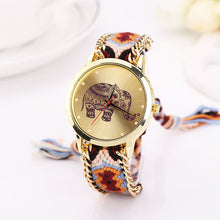 casual DIY Elephant Pattern Women Dress Watches National Weave Gold Bracelet montre Quartz Clock Relogio CF