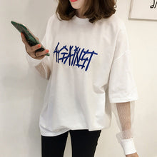 New  Embroidery Letter Net Yarn Patchwork Fake two pieces Summer T Shirt Women Fashion T-shirts Tops Plus Size SM6