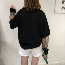 New  Embroidery Letter Net Yarn Patchwork Fake two pieces Summer T Shirt Women Fashion T-shirts Tops Plus Size SM6
