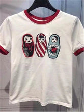 New  European Fashion Women T shirts Female kawaii Three Character Print t-shirt Short Sleeve Silm Woman tops 72533 SM6