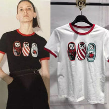 New  European Fashion Women T shirts Female kawaii Three Character Print t-shirt Short Sleeve Silm Woman tops 72533 SM6