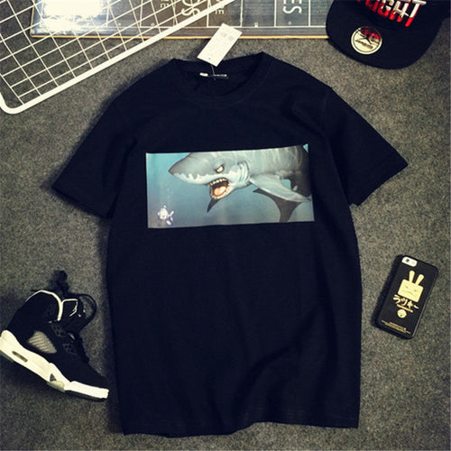 New  European Style Short Sleeve T-shirts Plus Size Shark Print Tops Casual Female t shirts O-neck Women tshirts 72458 SM6