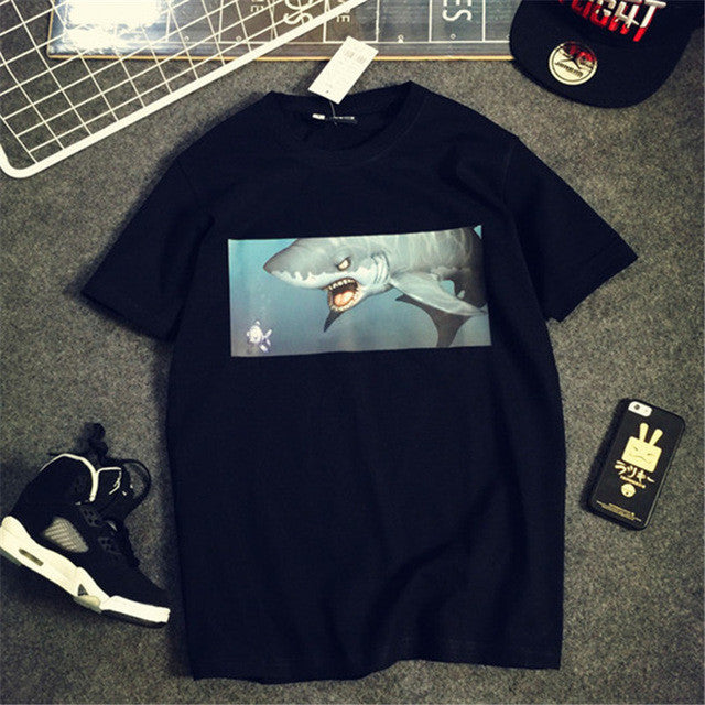 New  European Style Short Sleeve T-shirts Plus Size Shark Print Tops Casual Female t shirts O-neck Women tshirts 72458 SM6