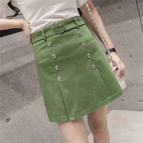 New  Fashio Colorful Sashes Pencil Skirt Mini Denim Button Skirts Woman Korean Style Cute High Waist Skirts 72564 SM6