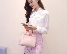 New  Fashion Bow Tie Plaid Chiffon Blouse Full Sleeve Sweet Blusas Brief Casual Shirt Elegant Women Tops Plus Size 72717 SM6