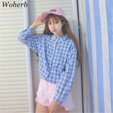 New  Fashion Button Blouse Korean Style Shirt Pink/Blue Plaid Blouses Ladies Long Sleeve Blusas Women Tops Plus Size 72704 SM6