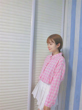 New  Fashion Button Blouse Korean Style Shirt Pink/Blue Plaid Blouses Ladies Long Sleeve Blusas Women Tops Plus Size 72704 SM6