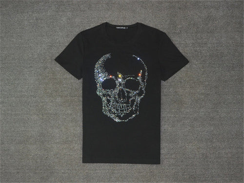 New  Fashion Cool Skull Diamonds Character Bling Women T shirts Female Plus Size T-shirt O-neck Tops Woman t shirt 72784 SM6