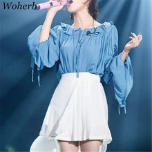New  Fashion Elegant Bow Tie Pleated Chiffon Blouse Casual Shirt Flare Sleeve Cute Blusas Loose Women Tops Plus Size 72706 SM6
