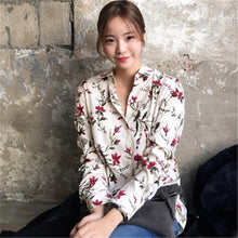 New  Fashion Elegant Full Sleeve Chiffon Blouse Floral Print Women Plus Size Tops Stand collar Shirt Button OL Blusas 72499 SM6