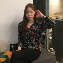 New  Fashion Elegant Full Sleeve Chiffon Blouse Floral Print Women Plus Size Tops Stand collar Shirt Button OL Blusas 72499 SM6