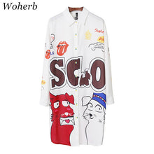 New  Fashion European Funny Two Dog Print Chiffon Blouse Casual Long Blouses Ladies Blusas Women Tops Plus Size Shirt 72715 SM6