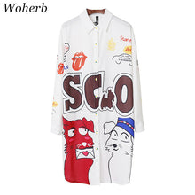 New  Fashion European Funny Two Dog Print Chiffon Blouse Casual Long Blouses Ladies Blusas Women Tops Plus Size Shirt 72715 SM6