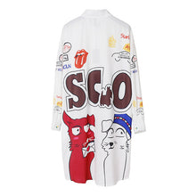 New  Fashion European Funny Two Dog Print Chiffon Blouse Casual Long Blouses Ladies Blusas Women Tops Plus Size Shirt 72715 SM6