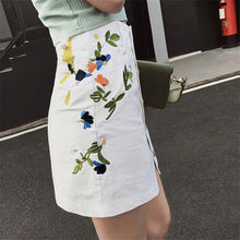 New  Fashion Floral Embroidery Pencil Skirt Mini Denim Skirts Woman Preppy Style Cute Button High Waist Skirts 72560 SM6