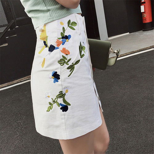 New  Fashion Floral Embroidery Pencil Skirt Mini Denim Skirts Woman Preppy Style Cute Button High Waist Skirts 72560 SM6