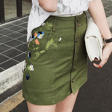 New  Fashion Floral Embroidery Pencil Skirt Mini Denim Skirts Woman Preppy Style Cute Button High Waist Skirts 72560 SM6