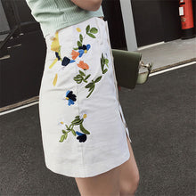 New  Fashion Floral Embroidery Pencil Skirt Mini Denim Skirts Woman Preppy Style Cute Button High Waist Skirts 72560 SM6