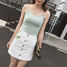 New  Fashion Floral Embroidery Pencil Skirt Mini Denim Skirts Woman Preppy Style Cute Button High Waist Skirts 72560 SM6
